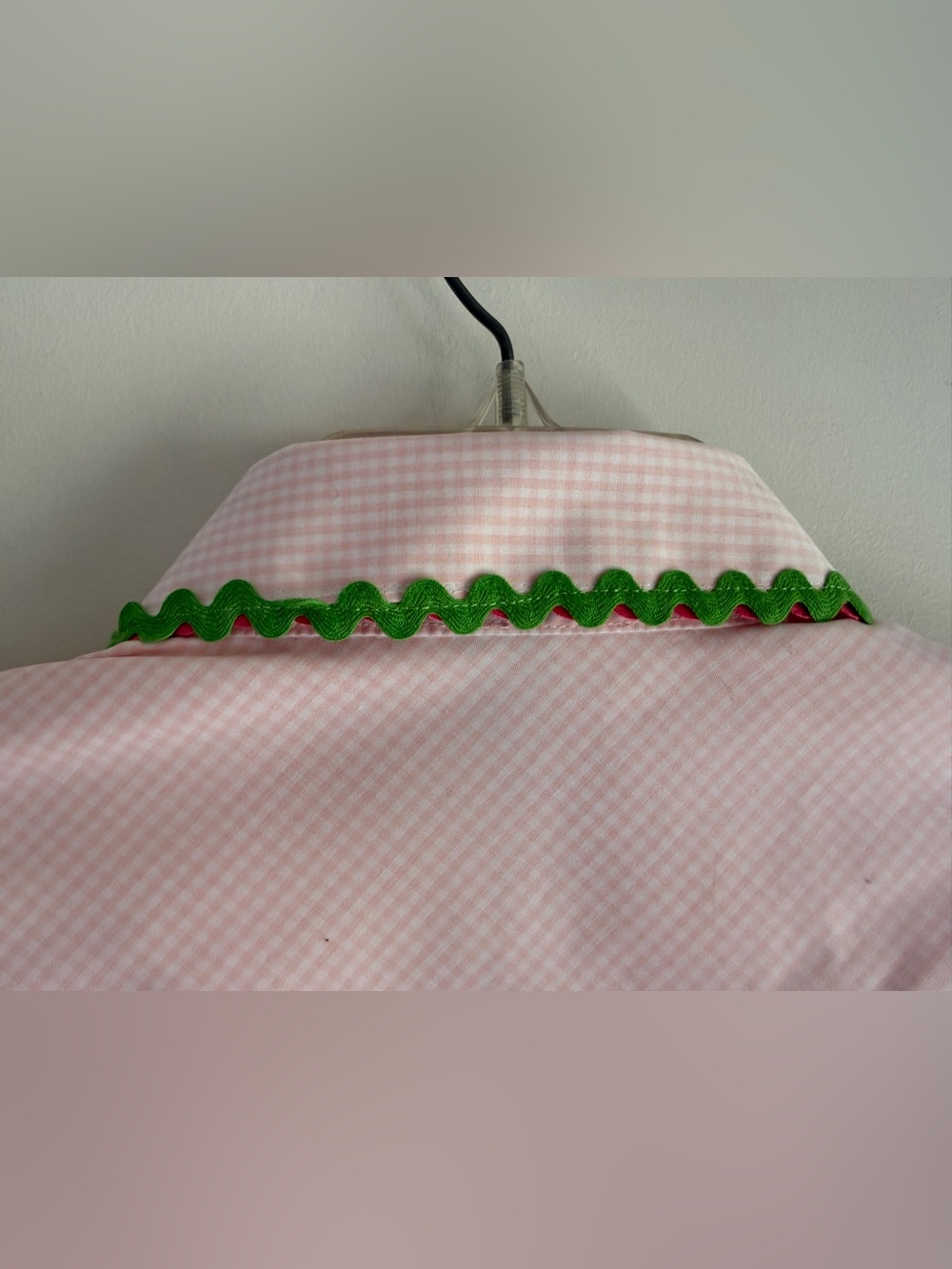 NWOT PearlyVine Ballet Pink Gingham RicRac Button Down LS Shirt, S, MSRP $139 - Picture 10 of 13